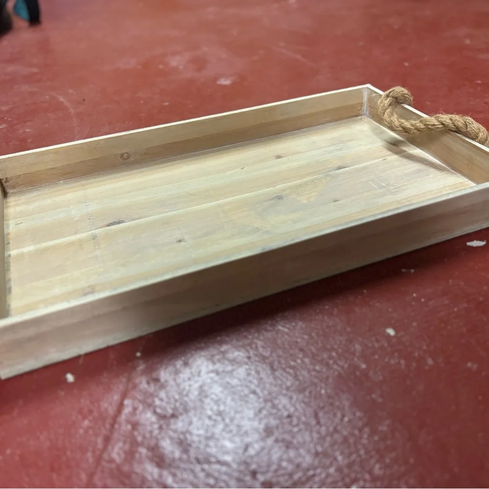 Rustic Wooden Bath Tray with Rope Handles